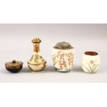A MIXED LOT OF JAPANESE MEIJI PERIOD SATSUMA WARES, consisting of a ovoid body vase decorated with