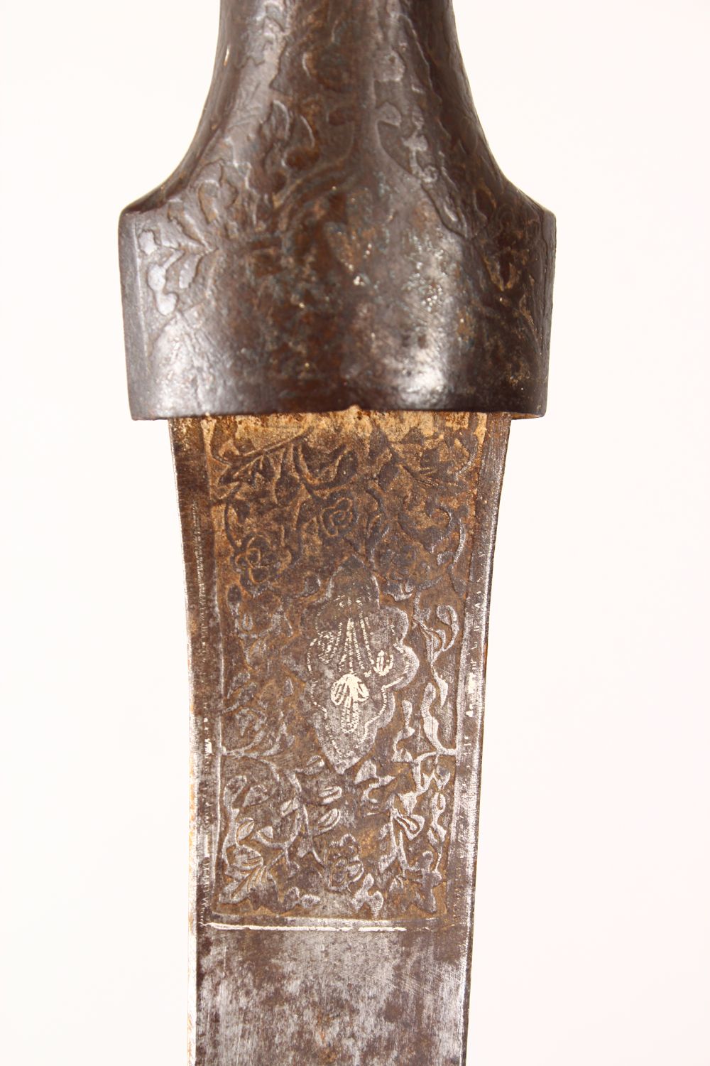 AN EARLY QAJAR STEEL DAGGER, the sheath carved with scrolling foliage, the blade with traces of - Image 8 of 11