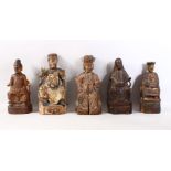 A JOB LOT OF SEVENTEEN CHINESE 18TH CENTURY OR EARLIER CARVED AND LACQUERED WOODEN FIGURES,