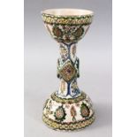 A GOOD EARLY ISLAMIC TURKISH POTTERY STEM CUP, The body of the vessel decorated with panels of