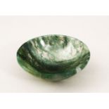 A GOOD CHINESE CARVED MOSS AGATE BOWL, 7.5cm diameter,