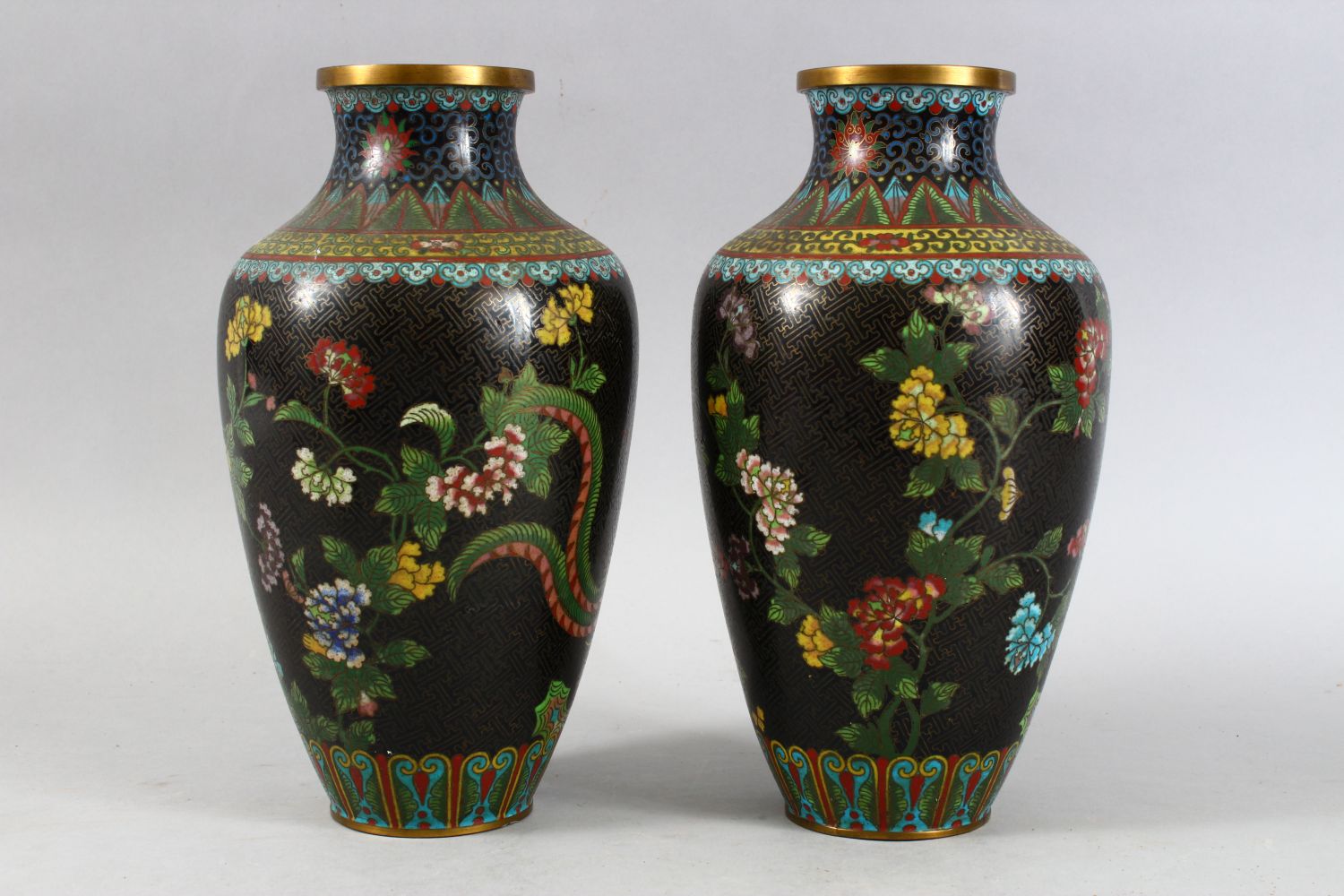 A PAIR OF 20TH CENTURY CHINESE CLOISONNE VASES, both decorated with scenes of phoenix birds - Image 7 of 14