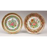 TWO 19TH CENTURY CHINESE FAMILLE ROSE / CANTON PORCELAIN PLATES, 24cm diameter.