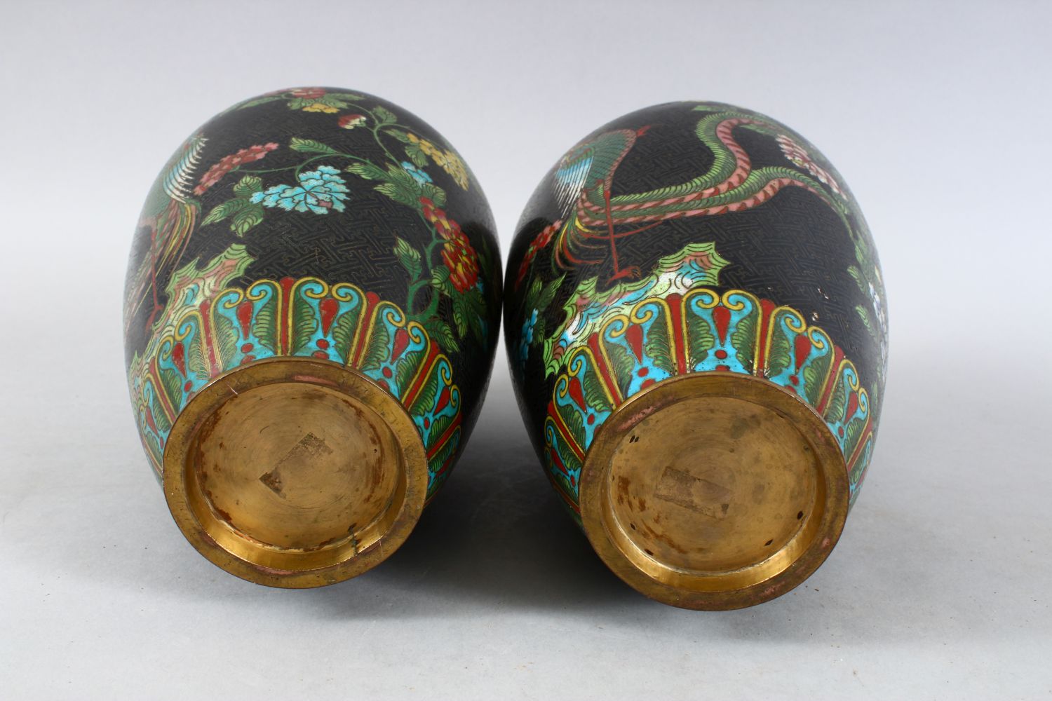 A PAIR OF 20TH CENTURY CHINESE CLOISONNE VASES, both decorated with scenes of phoenix birds - Image 13 of 14