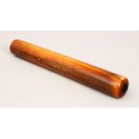 A GOOD 19TH CENTURY OR EARLIER CHINESE / TIBETAN CARVED WOODEN PIPE, with a metal insert, 17Ccm