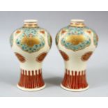 A GOOD PAIR OF JAPANESE MEIJI PERIOD IMPERIAL SATSUMA MEIPING SHAPE VASES,with an enamel apron motif