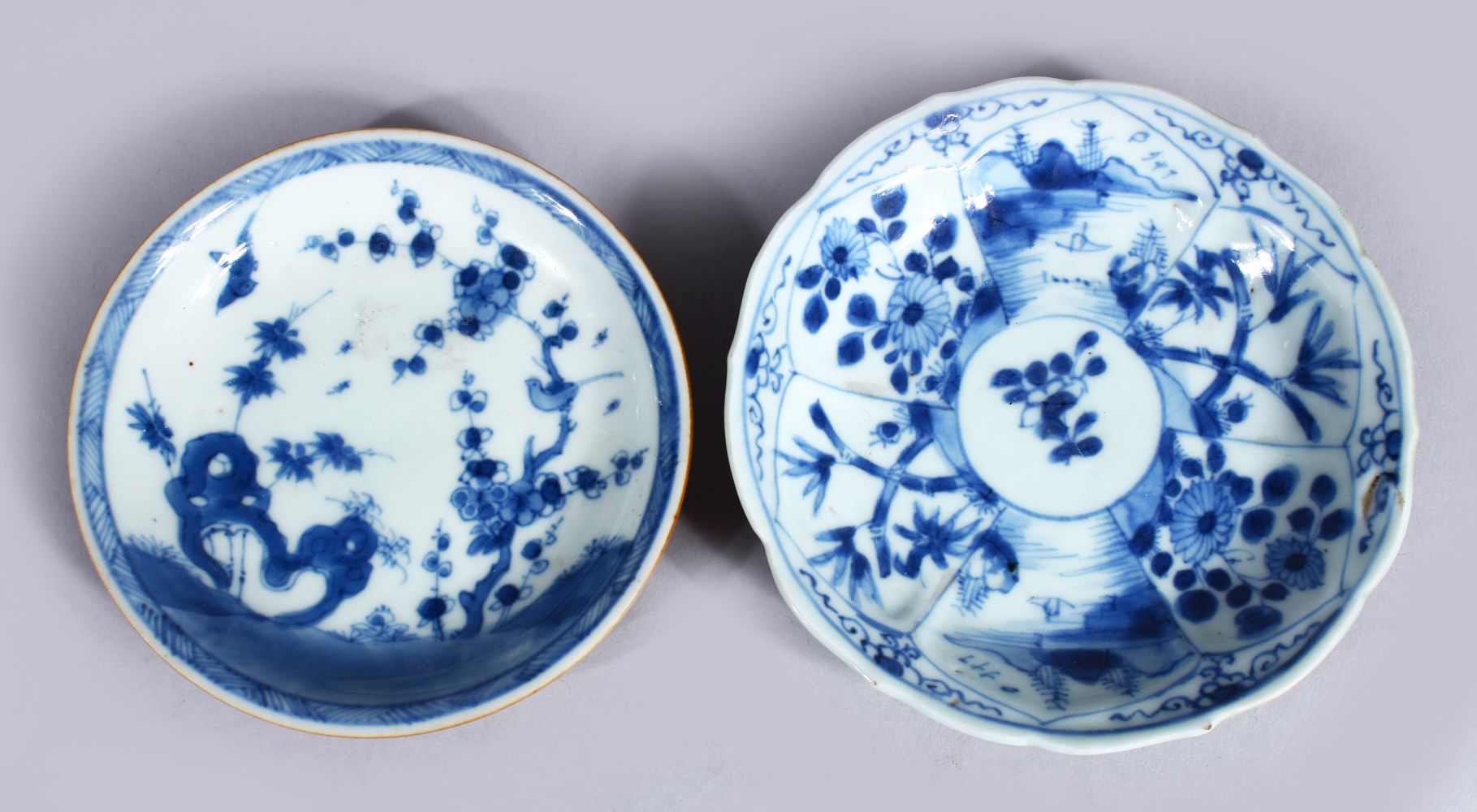 TWO 18TH CENTURY CHINESE BLUE & WHITE PORCELAIN SAUCERS, both with cafe au lait verso, both - Image 2 of 5
