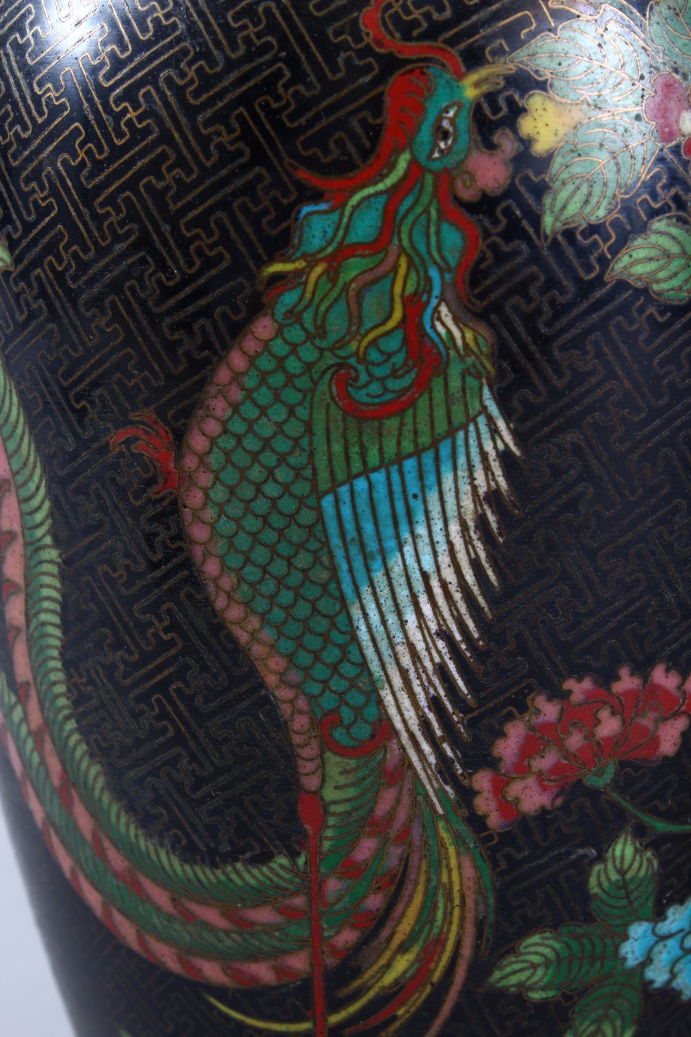 A PAIR OF 20TH CENTURY CHINESE CLOISONNE VASES, both decorated with scenes of phoenix birds - Image 4 of 14