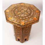 A GOOD TURKISH OTTOMAN OCTAGONAL INLAID TABLE, inlaid with a variety of timbers and mother of