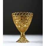 A FINE 19TH CENTURY GILT METAL SWISS ZARF CUP, made for the Ottoman market, with pierced grape and