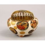 A GOOD JAPANESE MEIJI PERIOD IMPERIAL SATSUMA LIDDED KORO, the body decorated with roundel's of