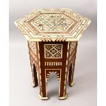 A GOOD 19TH CENTURY MOORISH HARDWOOD OCTAGONAL INLAID OCCASIONAL TABLE, with inlaid bone and