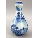 A GOOD CHINESE BLUE & WHITE PORCELAIN VASE, decorated with landscape scenes, the base with a six