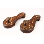 A PAIR OF 18TH/19TH CENTURY TURKISH OTTOMAN IVORY OR BONE INLAID WOODEN BATH SHOES/CLOGS, each