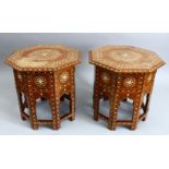 A PAIR OF 19TH CENTURY INDIAN OCTAGONAL HARDWOOD TRAVELLING OCCASIONAL TABLE, inlaid with formal