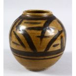 A GOOD 20TH CENTURY CHINESE SONG STYLE TEA DUST GLAZE POTTERY JAR, with black stroke decoration, the