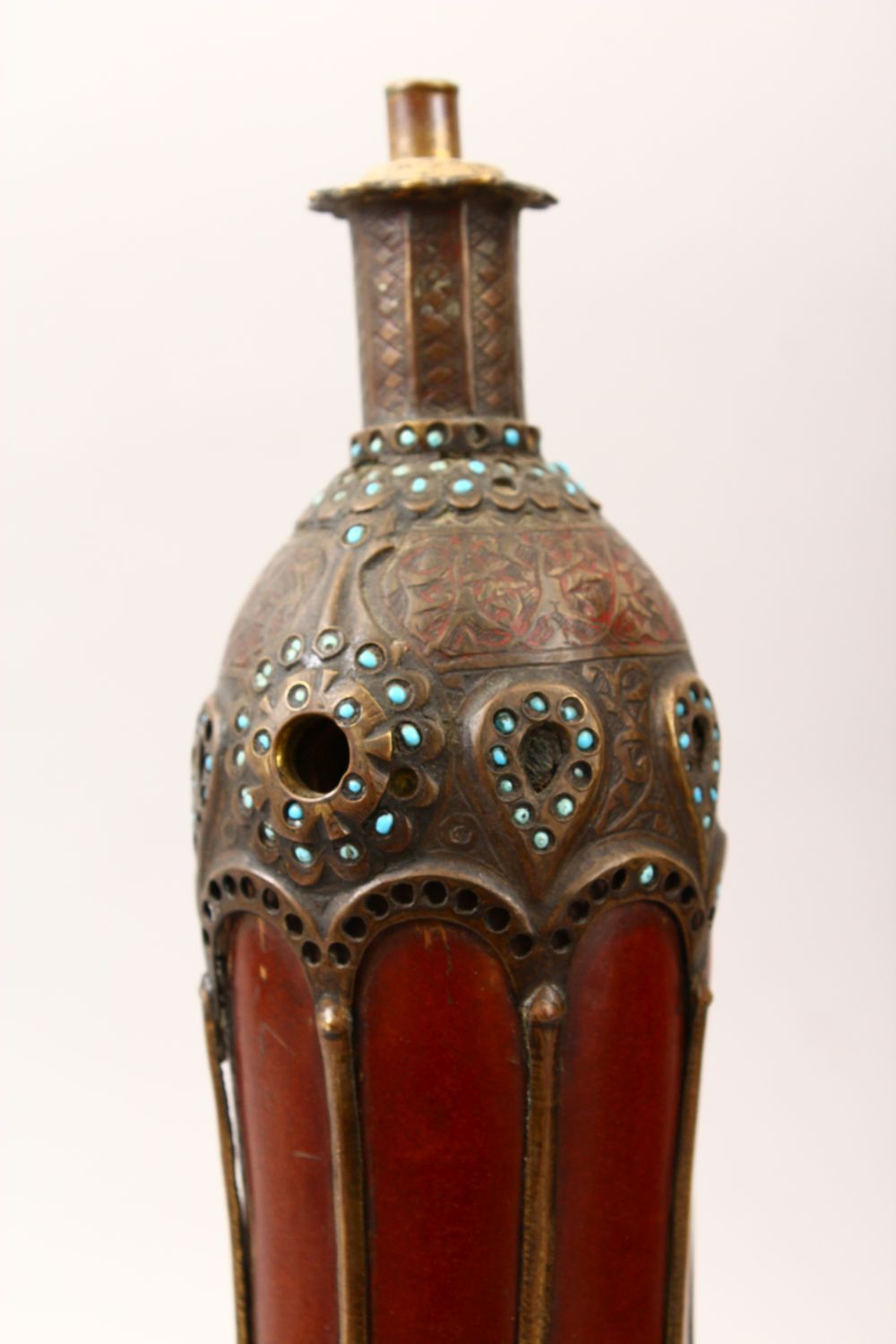 A GOOD PERSIAN SAFAVID METAL MOUNTED COCO DE MER HUQQA, the coco covered with metal mounts and - Image 10 of 19
