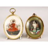 TWO GOOD 19TH CENTURY INDIAN MINIATURE PAINTED PORTRAITS ON IVORY, one depicting the emperor shah