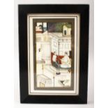 A GOOD 19TH CENTURY INDIAN MINATURE PAINTING ON IVORY, the scene depicting figures and buildings,