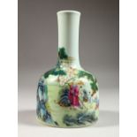 A GOOD CHINESE FAMILLE ROSE PORCELAIN YAOLING ZHUN SHAPED VASE, the body decorated with scenes of