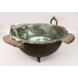 AN 11TH/12TH CENTURY ISLAMIC KHORASSAN BRONZE CAULDRON WITH SILVER INLAID INSCRIPTIONS, of