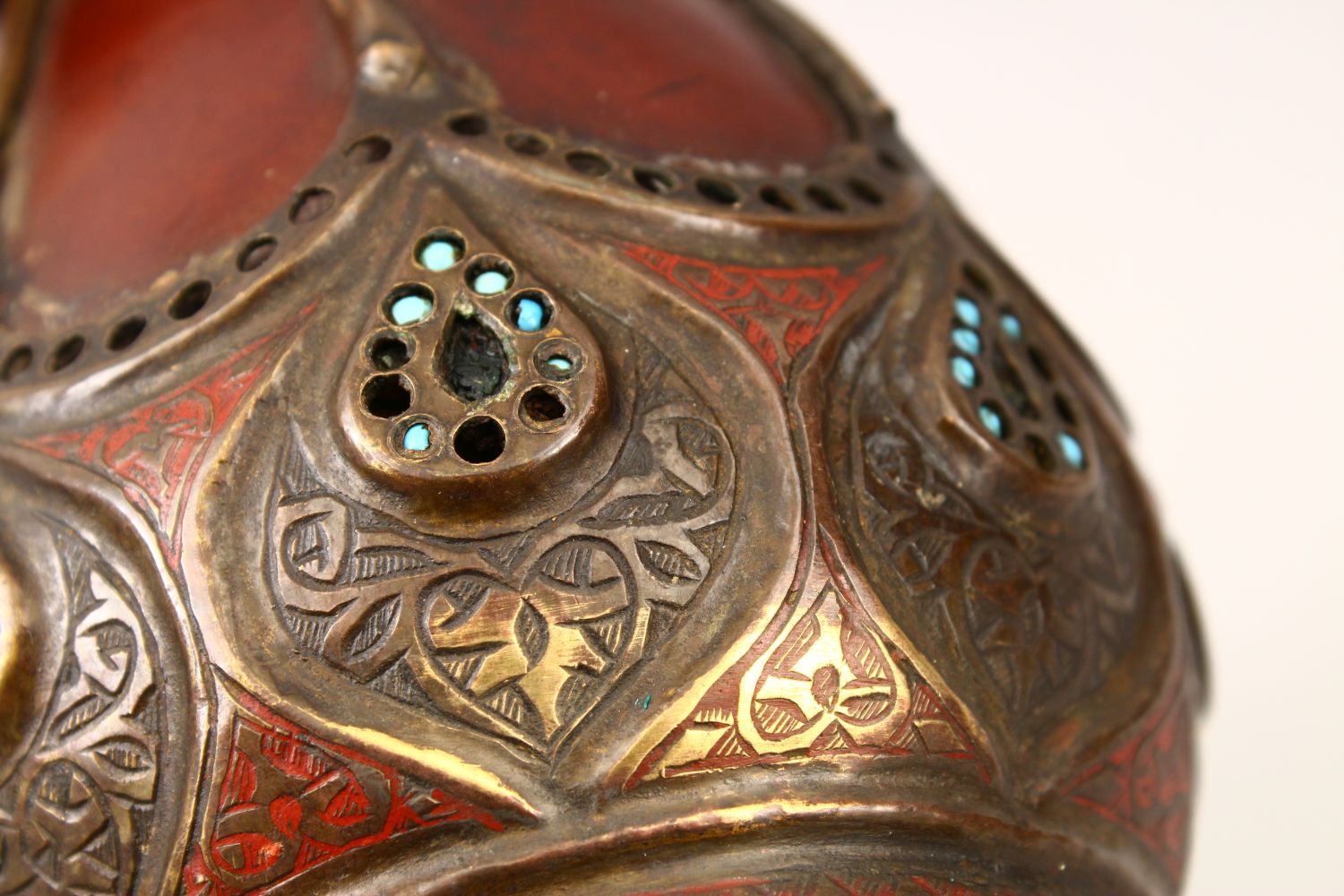 A GOOD PERSIAN SAFAVID METAL MOUNTED COCO DE MER HUQQA, the coco covered with metal mounts and - Image 17 of 19