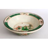 A 19TH / 20TH CENTURY CHINESE FAMILLE VERTE PORCELAIN BOWL, the body of the bowl decorated with a