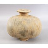 A GOOD EARLY CHINESE TERRACOTTA BURIAL URN, 23.5cm high.