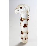 A FINE 19TH / 20TH CENTURY INDIAN MUGHAL CARVED ROCK CRYSTAL HANDLE OF A RAM'S HEAD, the body with