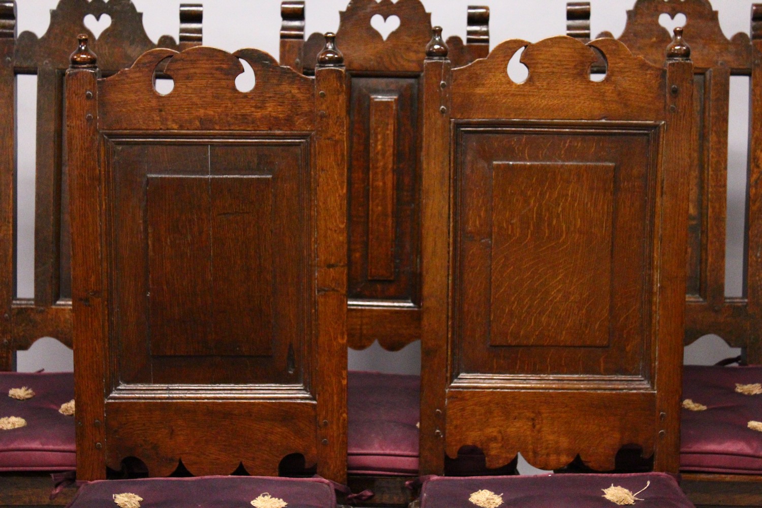 A COMPOSITE SET OF SIX 18TH CENTURY OAK YORKSHIRE CHAIRS, with high solid backs and seats, turned - Image 5 of 9