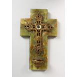 A 19TH CENTURY ORMOLU AND ONYX PERSONAL TRAVELLING DIVISIONAL CRUCIFIX. 8.5ins high.