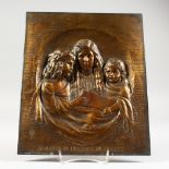 AN EARLY 20TH CENTURY CAST BRONZE PLAQUE, depicting three sisters, GWENETH, BEATRICE and AUDREY,