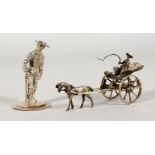 TWO DUTCH SILVER MINIATURE MODELS, a standing male figure and a horse and cart. Various Sizes.