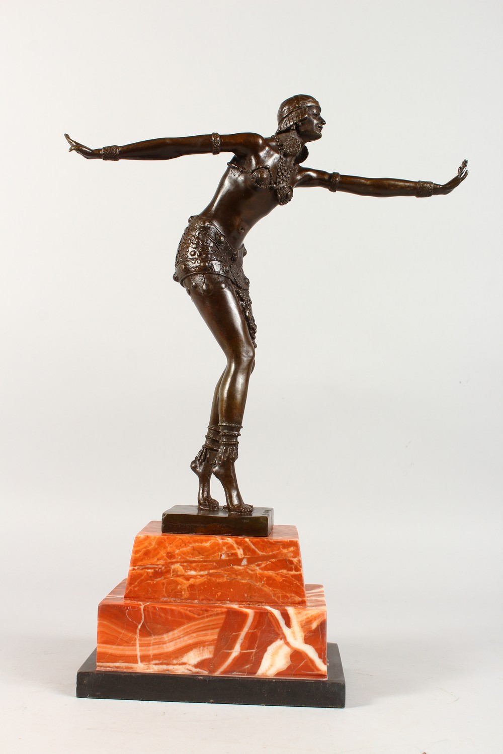 AFTER D. H. CHIPARUS (1886-1947) FRENCH A BRONZE, "THE DANCER". Signed. 14ins high, on a marble