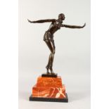 AFTER D. H. CHIPARUS (1886-1947) FRENCH A BRONZE, "THE DANCER". Signed. 14ins high, on a marble