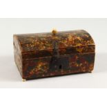 A SMALL 18TH / 19TH CENTURY DOME TOP CASKET, covered with marble paper, having an iron lock. 7ins