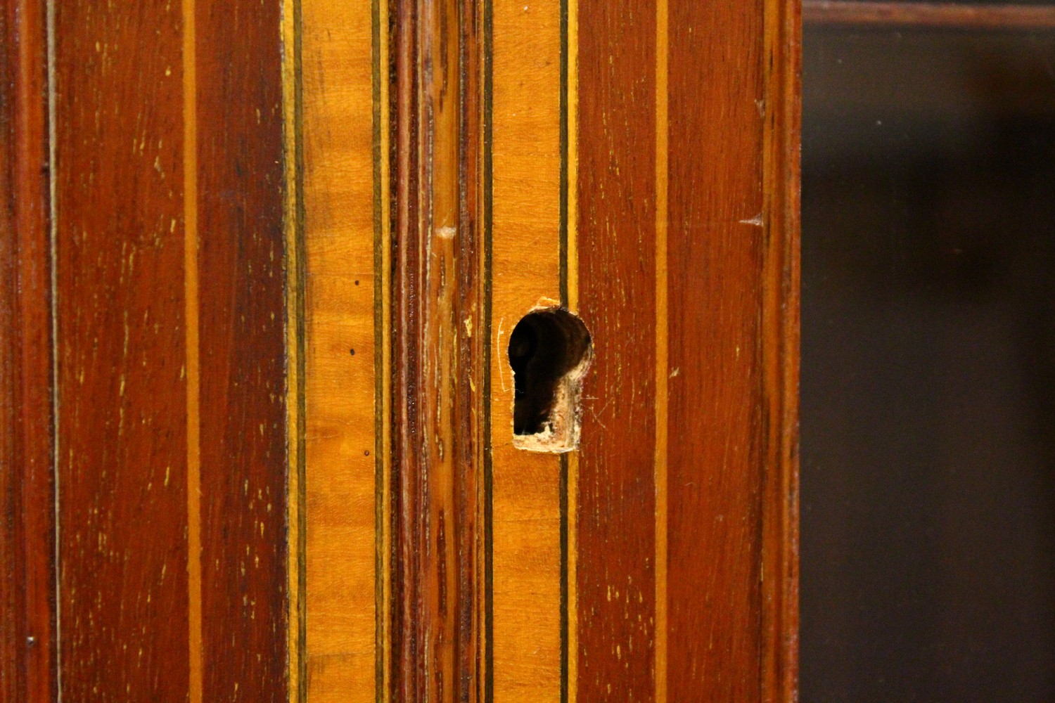 AN EDWARDIAN MAHOGANY AND SATINWOOD INLAID BUREAU BOOKCASE, with swan neck pediment, pair of - Image 6 of 6