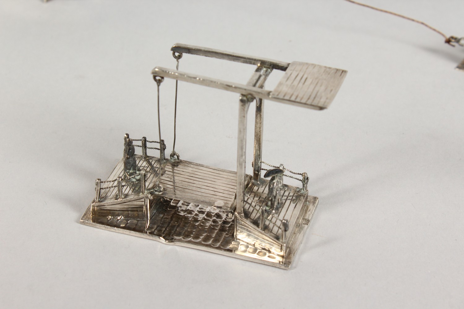 THREE DUTCH SILVER MINIATURE MODELS, a windmill, a drawbridge and a horse drawn barge. Various - Image 4 of 18