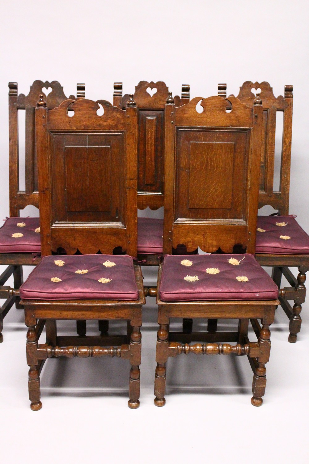 A COMPOSITE SET OF SIX 18TH CENTURY OAK YORKSHIRE CHAIRS, with high solid backs and seats, turned - Image 4 of 9