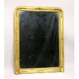 A 19TH CENTURY GILT FRAMED OVER MANTLE MIRROR. 4ft 3ins x 3ft 4ins.