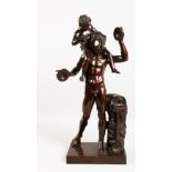 ITALIAN SCHOOL A GOOD LARGE "GRAND TOUR" BRONZE CLASSICAL GROUP of a male nude standing figure