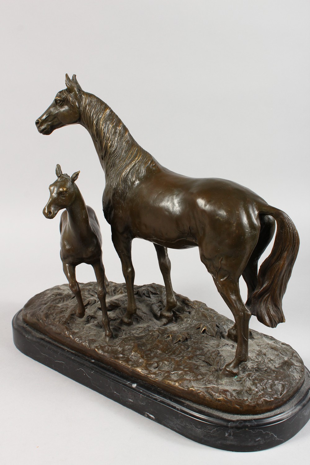 AFTER P. J. MENE A LARGE BRONZE GROUP, MARE AND FOAL. Signed P. J. MENE, on a naturalistic base with - Image 5 of 6