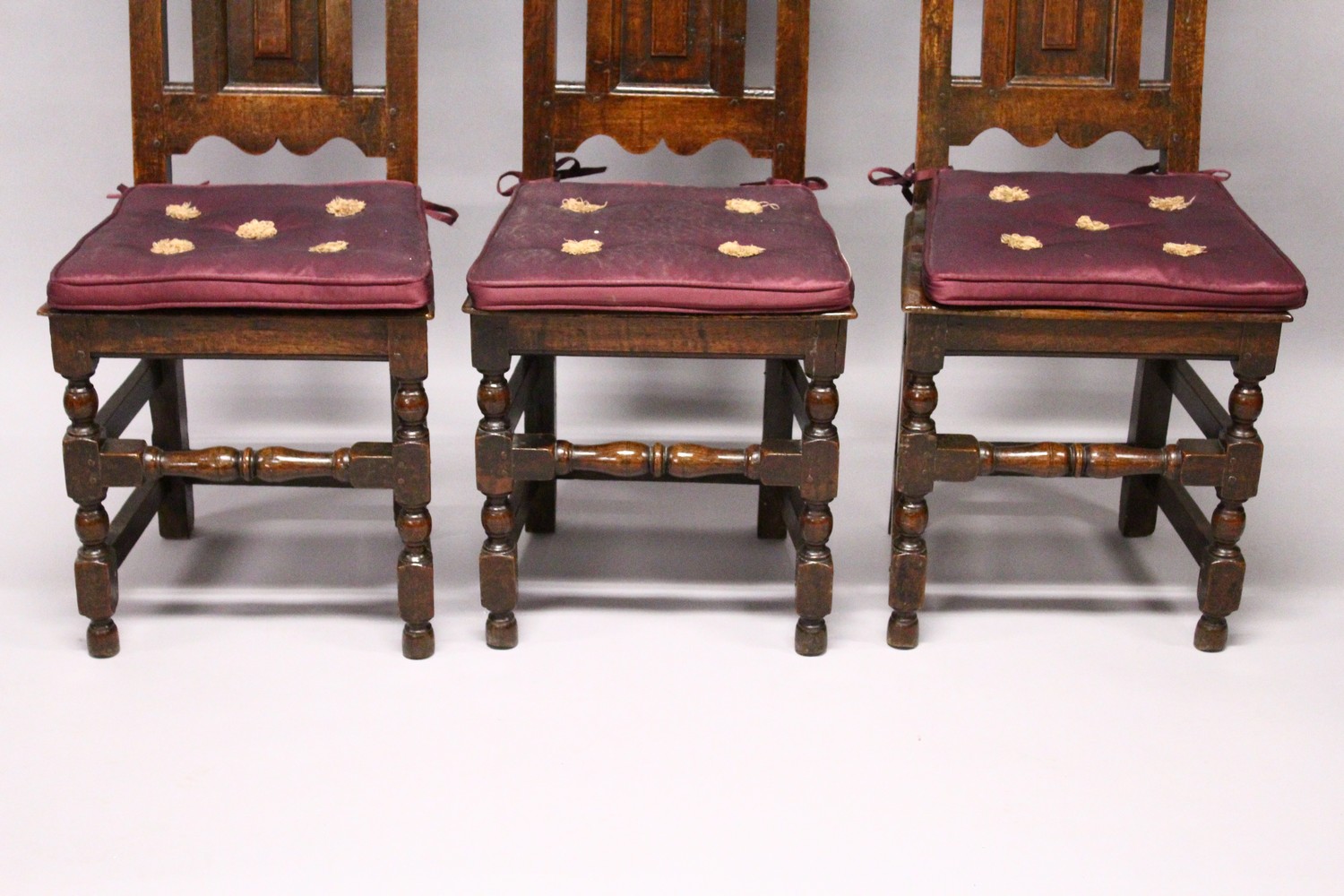 A COMPOSITE SET OF SIX 18TH CENTURY OAK YORKSHIRE CHAIRS, with high solid backs and seats, turned - Image 9 of 9