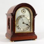 A 1920'S MAHOGANY CASED QUARTER CHIMING BRACKET CLOCK by BOND & KEDGE, PUTNEY, with silvered dial,