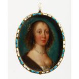 17TH CENTURY ENGLISH SCHOOL Portrait head and shoulders of a young lady, wearing a strand of pearls,