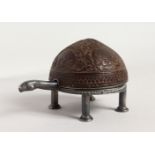 A RARE SILVER AND COCONUT SHELL CLOCK, formed as a tortoise with 18th century Vienna movement "