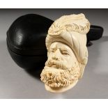 A MEERSCHAUM PIPE OF A BEARDED MAN, cased.