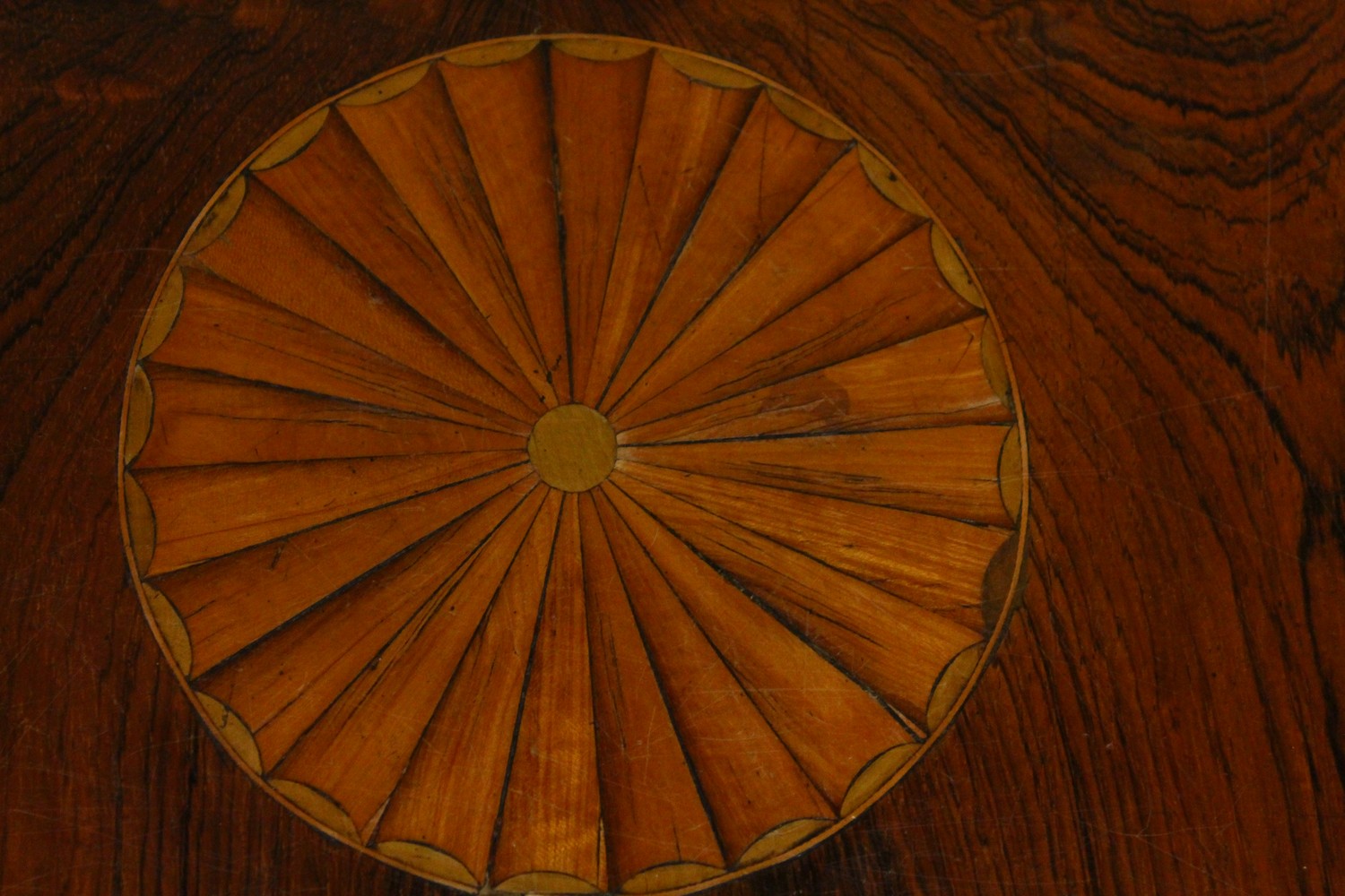 A LATE VICTORIAN ROSEWOOD OCTAGONAL SHAPED CENTRE TABLE, with inlaid decoration, tapering square - Image 4 of 4