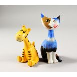 A SMALL GOEBEL FIGURE OF A STYLIZED SEATED CAT and another figure of a tiger, with Walt Disney