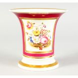 A ROCKINGHAM PINK GROUND SPILL VASE, painted with a panel of flowers. Griffin mark in red. 6ins